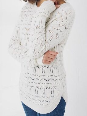 FatFace Fat Face Emmy Open Knit Pointelle Crewneck Sweater Top Natural Ivory 12